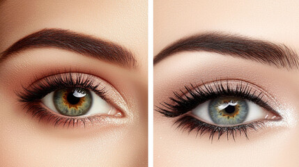 Fototapeta premium Close-up of Two Gorgeous Female Eyes with Distinct Colors and Makeup Styles Capturing Stunning Beauty and Detail