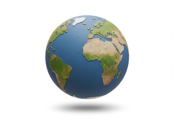 A 3D model of Earth, showcasing continents and oceans in a light, realistic style.