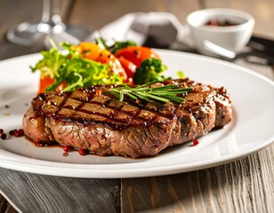 Grilled steak with vegetables on a plate