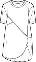 Fashion flat sketch of a white short sleeve wrap t-shirt with curved hem drawing