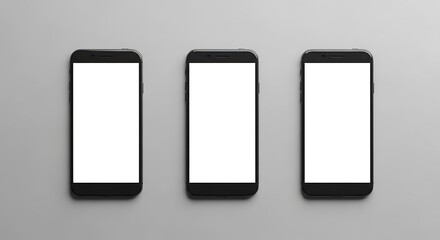 Three Black Smartphones with Blank Screens.