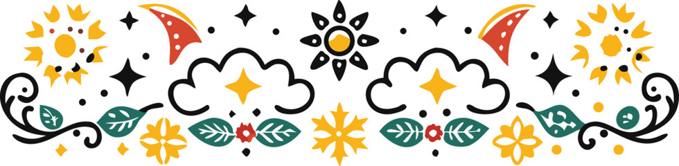 A floral and starry decorative border, enhancing the visual appeal with its intricate design.