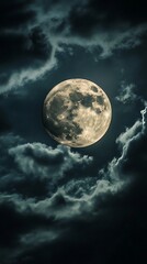Obraz premium Full Glowing Moon and Dark Moody Clouds in the Night Sky Celestial