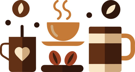 National coffee day collection vector illustration with coffee cups beans and steam eps scalable