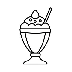 simple ice cream sundae outline vector on white background 