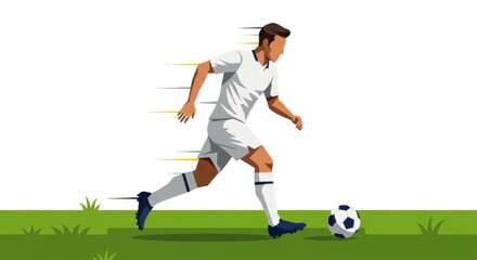 Obraz premium Soccer Player Illustration in Yellow Jersey Dribbling Ball , Sports Vector Art for Football Fans and Team Spirit