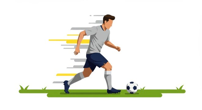 Soccer Player Illustration in Yellow Jersey Dribbling Ball , Sports Vector Art for Football Fans and Team Spirit - Powered by Adobe