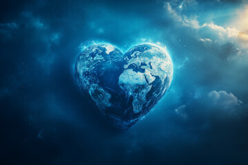 World environment and earth day concept, planet Earth in the shape of a heart.