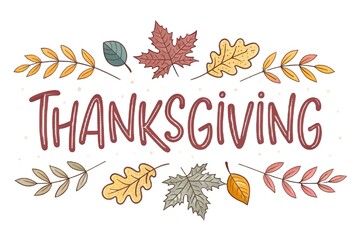 Thanksgiving greeting card with leaves isolated on white background illustration