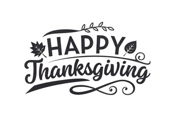 Obraz premium Happy thanksgiving text with leaves isolated on white background