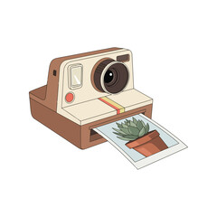Fototapeta premium Vintage instant camera printing a photo nostalgia retro photography object on white vector