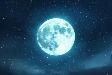 Naklejka premium Full Moon Shining in the Night Sky with Stars and Clouds Artistic Impression