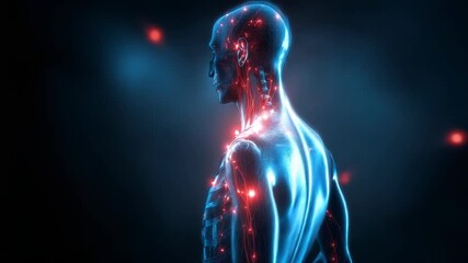 Futuristic Human Body Scan with Glowing Network Connections and data streams, a visualization of - Powered by Adobe