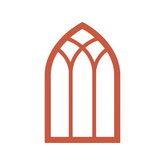 Gothic arch window frame architectural element simple line art icon style vector