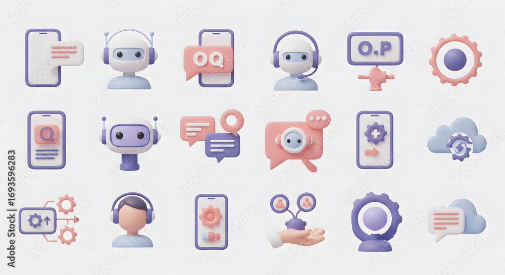 Aufkleber ai-powered chatbots and automation services 3d icons for modern technology integration