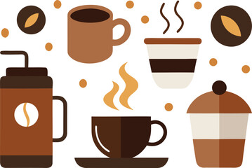 Vector illustration collection of coffee cups mugs and beans for national coffee day celebration