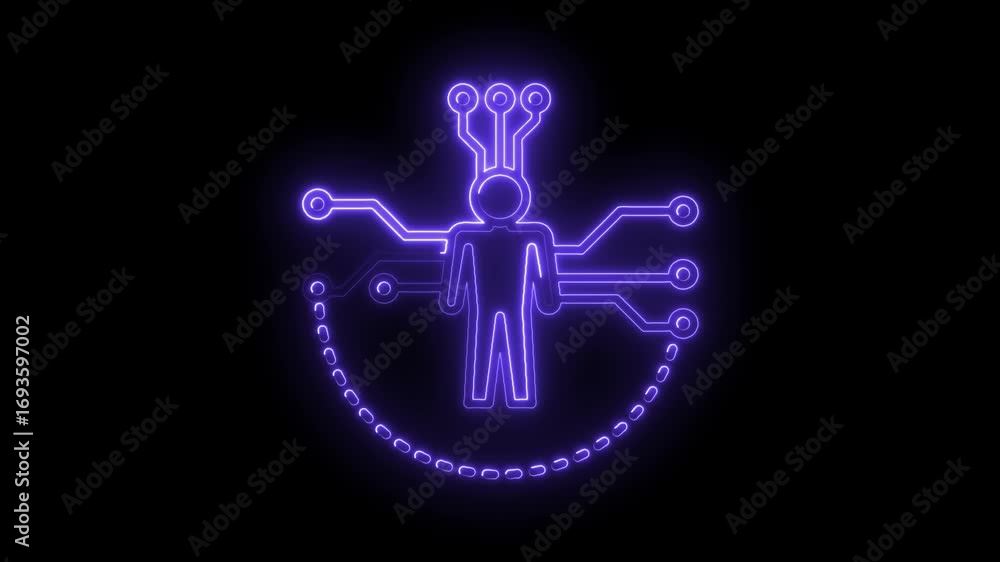 Aufkleber neon humanoid connected to circuit board networks digital future technology artificial intelligence 
