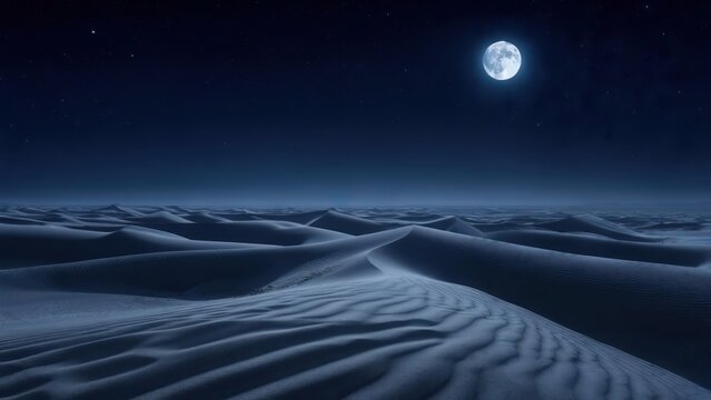 Vast desert dunes under a luminous moon