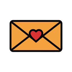 Orange envelope with red heart symbol message love letter romantic communication graphic vector