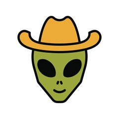 Green alien wearing a cowboy hat illustration for creative projects and whimsical themes vector