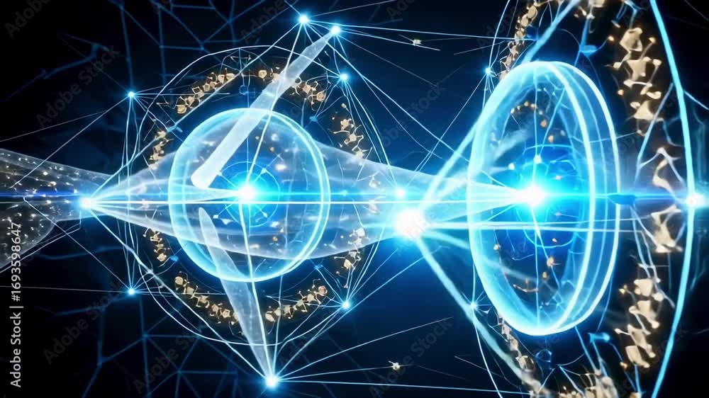 Poster abstract futuristic technology background with glowing circles and connecting lines design