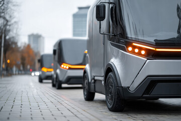Autonomous delivery vans on futuristic street