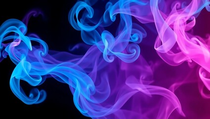 Abstract smoke art in blue and pink on black background