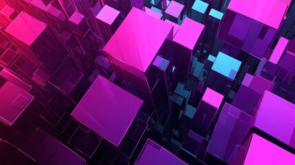Abstract 3D rendering of colorful, glowing cubes forming a complex, futuristic cityscape.