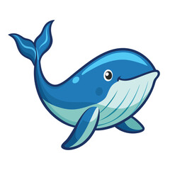 Obraz premium Adorable cartoon blue whale swimming joyfully in the ocean