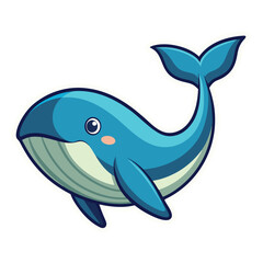 Fototapeta premium Cute cartoon blue whale swimming in the ocean
