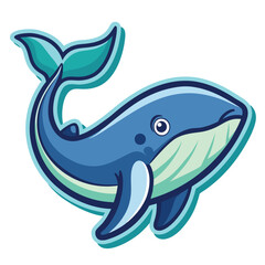 Fototapeta premium Cute cartoon blue whale with glowing outline illustration