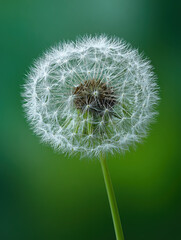 Fototapeta premium A close-up of a dandelion seed head against a blurred green background