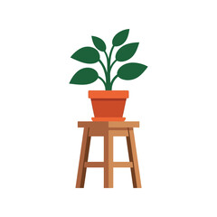 Green houseplant in terracotta pot on wooden stool clean vector graphic vector