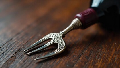 Intricately Designed Silver Wine Bottle Opener Ready to Uncork Your Favorite Vintage; Close-up Detail Shot Perfect for Wine Enthusiasts and Sommeliers
