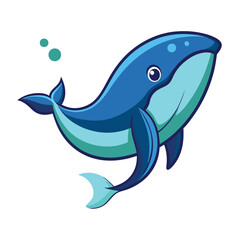 Obraz premium Cute cartoon blue whale swimming with bubbles