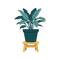 Vibrant potted houseplant on wooden stand vector illustration for home decor design vector