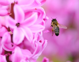 Honeybee on a vibrant pink hyacinth