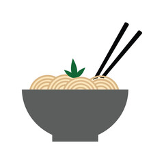 Delicious asian noodles bowl with chopsticks simple flat icon food illustration vector