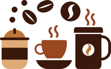 Vector collection national coffee day elements festive coffee cups beans and steam icons