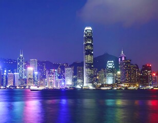 Fototapeta premium Hong Kong skyline at night. Vibrant city lights