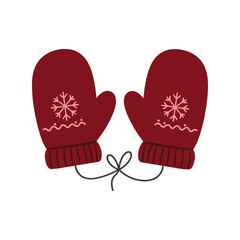 Cozy red knitted mittens with snowflake pattern for winter warmth vector