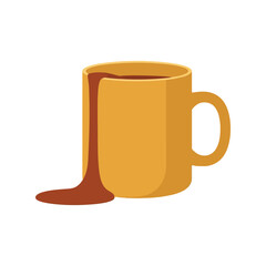 Orange mug spills brown liquid on white surface abstract illustration vector