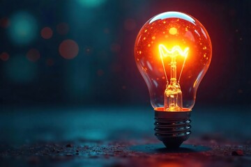 Close-up shot of a futuristic-looking lightbulb, glowing brightly, symbolizing new ideas and groundbreaking technological advancements , creativity, illumination, research and development