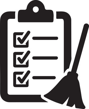 checklist and broom icon in black clip art preview