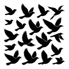 Seamless Pattern of Flying Birds Silhouette on White Background