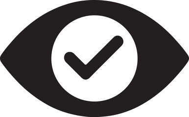 Eye with checkmark verified view silhouette vector icon, approved vision, secure access, confirmation design.