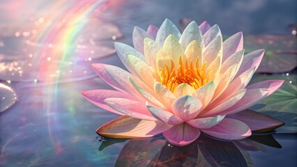 Beautiful Water Lily with Soft Pastel Petals and Gentle Rainbow Effect