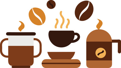 Vector illustration of national coffee day elements including cups beans and hot drinks for celebrations