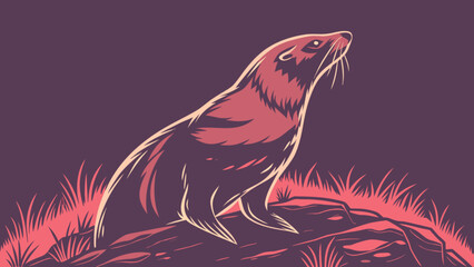 Illustration of a seal sea lion resting on rocks wildlife animal marine mammal ocean aquatic creature art