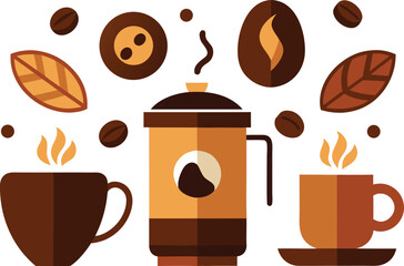 Vector coffee elements collection illustration for national coffee day festive celebration